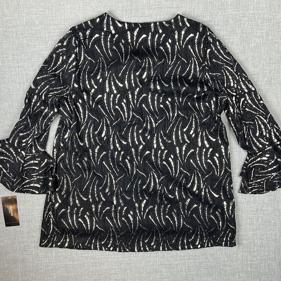 Alfani Black & Silver Foil Ruffle Sleeve Top Petite Size XS and Small - Picture 6 of 6